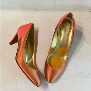 J. Crew Satin Coral-Orange Mid Heel Pumps
